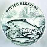 POTTED BLOATERS POT LID & BASE. 4.25ins diam, pictorial scene showing angler with fish & fishing