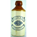 KESWICK GINGER BEER BOTTLE. 6.75ins tall, st. t.t. black transfer ‘TOWNLEY & BELL KESWICK’. Very