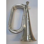 A Hawkes & Son silver plated bugle, pres