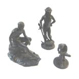 Three 20th century bronze figures, Herme