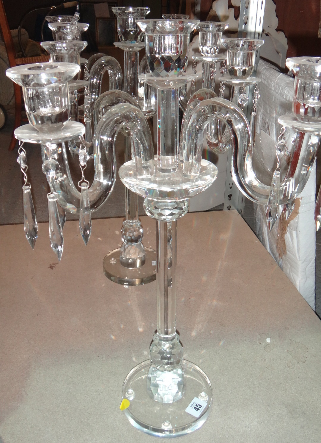 A pair of 20th century glass five branch