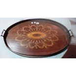 An inlaid mahogany oval galleried tray w