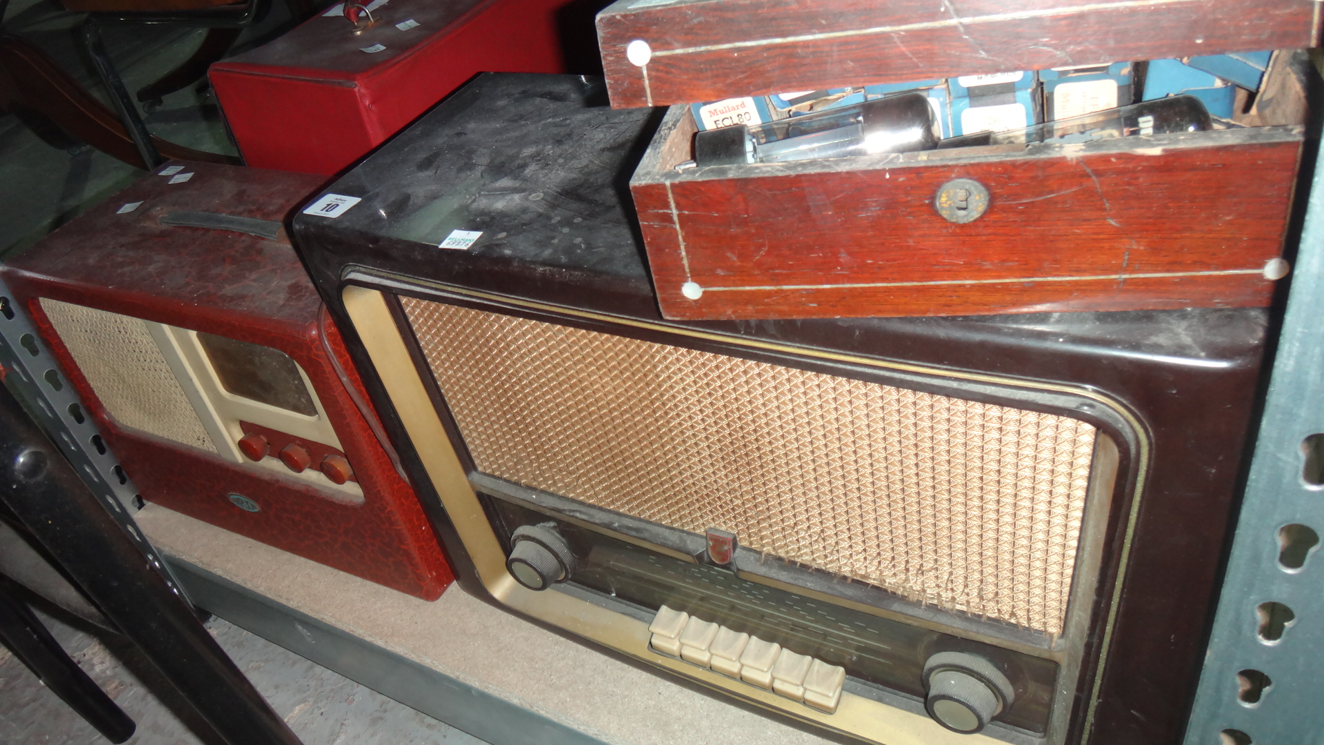 Two old valve radios and a quantity of v