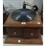 An oak cased table top gramophone with p