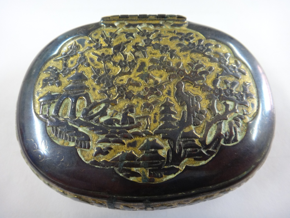An Asian tonkin style parcel gilt oval hinge lidded box, - Image 2 of 9