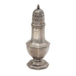 A silver octagonal baluster shaped sugar caster, London 1963, weight 249 gms.