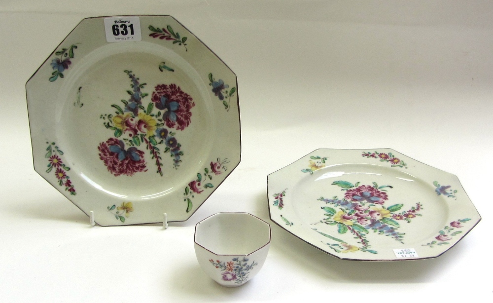 A pair of Bow octagonal plates, a Chelsea octagonal teabowl, circa 1755-60, - Image 3 of 4