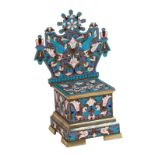 A large silver gilt salt throne, decorated in blue, mauve, red and white enamels,