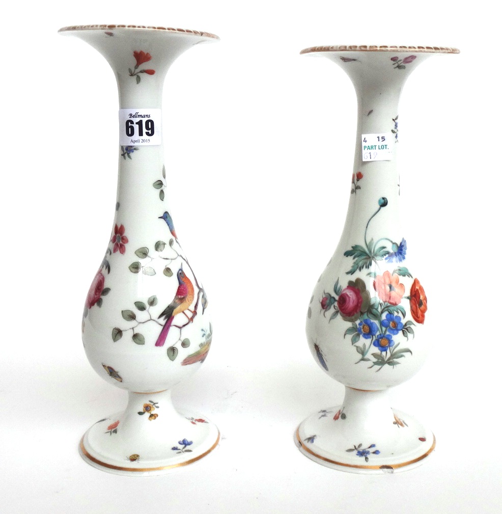 A near pair of Berlin (K.P.M outside decorated) vases, the porcelain early 19th century, the