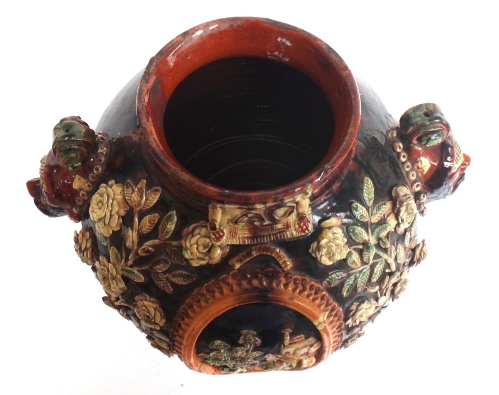 A Swiss pottery oviform cistern and cover, early 19th century, makers mark 'AO', with twin male - Image 5 of 5