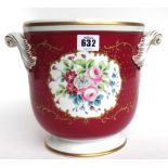A porcelain two handled wine cooler, early 20th century, decorated with flowers against a gilt