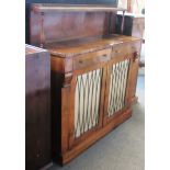 An early 19th century rosewood shelf back chiffonier on plinth base, 107cm wide.