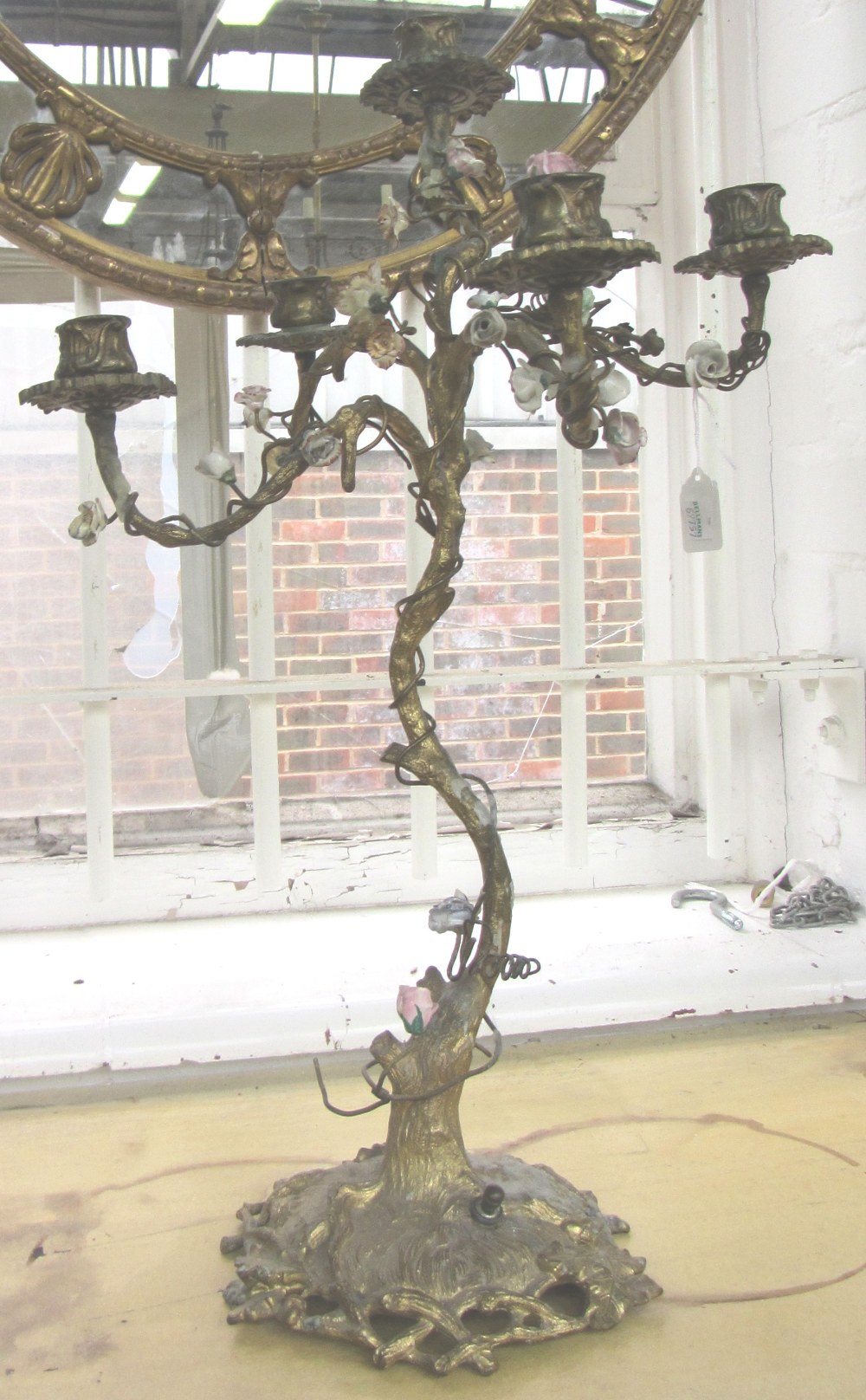 A gilt bronze five branch candelabra, early 20th century, the naturalistic tree base encrusted with - Image 4 of 6
