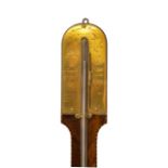 A mahogany and chequer strung stick barometer by James Moore, 19th century, with engraved brass