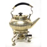 A Victorian silver spirit kettle and stand, the kettle of circular form with partly fluted