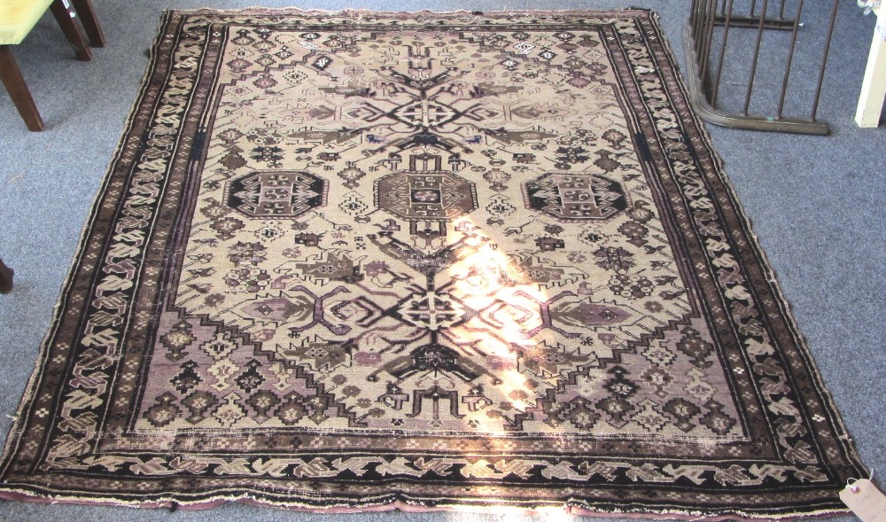 A Shirvan rug, Caucasian, the dark indigo field with three medallions supported by single Talish - Image 4 of 5