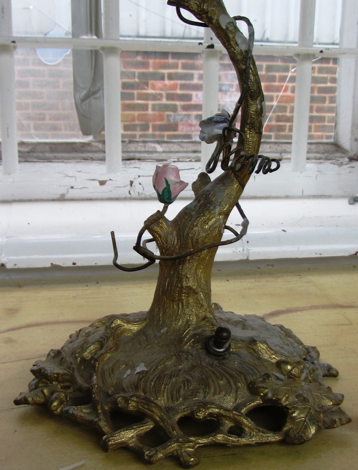 A gilt bronze five branch candelabra, early 20th century, the naturalistic tree base encrusted with - Image 5 of 6