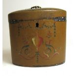 A George III and later, painted oval papier-mâché tea caddy, 13cm wide.