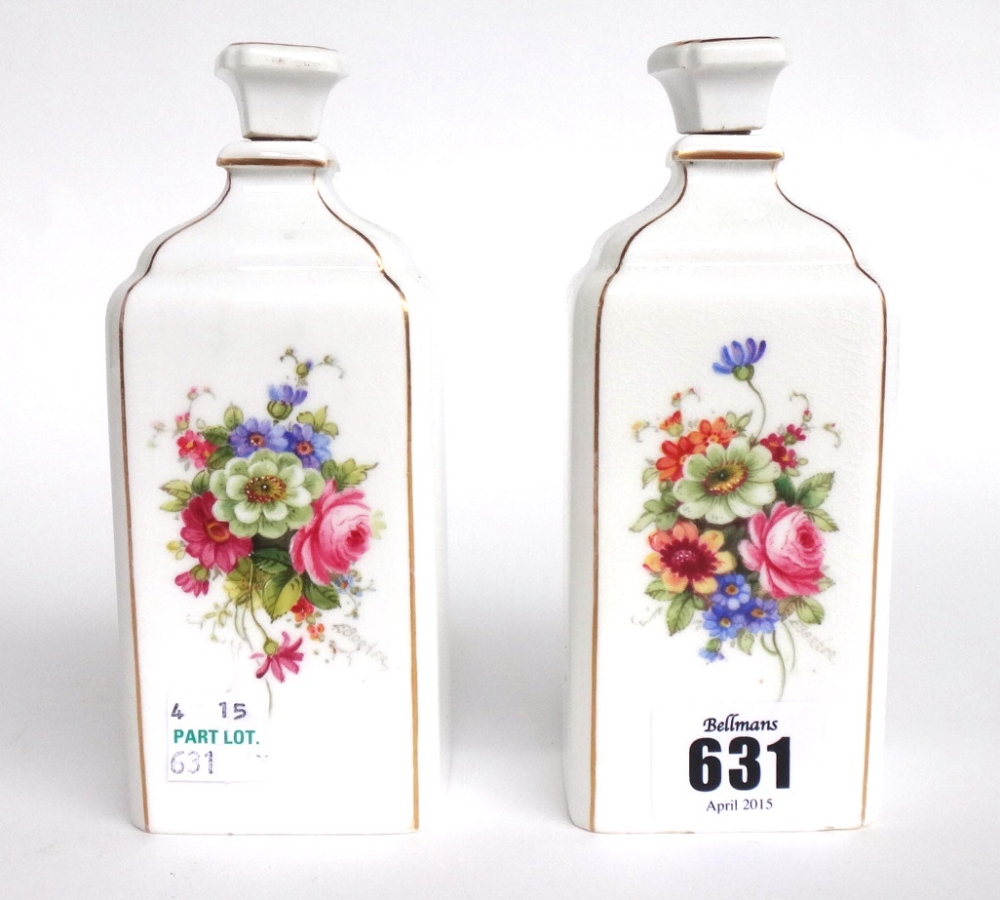 A pair of English porcelain scent bottles and stoppers, early 20th century, each painted with
