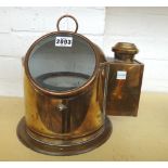 A Victorian brass cased table barometer, a leather bound brass four drawer telescope by Hughes and