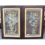 A pair of tapestry panels, 18th century, each depicting still life flowers in glazed hardwood