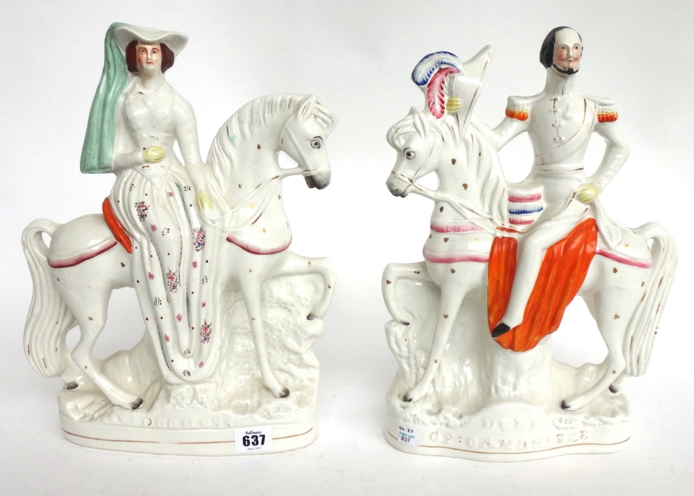 A pair of Staffordshire flatback figures, 'The Duke of Cambridge' and 'Duchess', 19th century, - Image 2 of 2