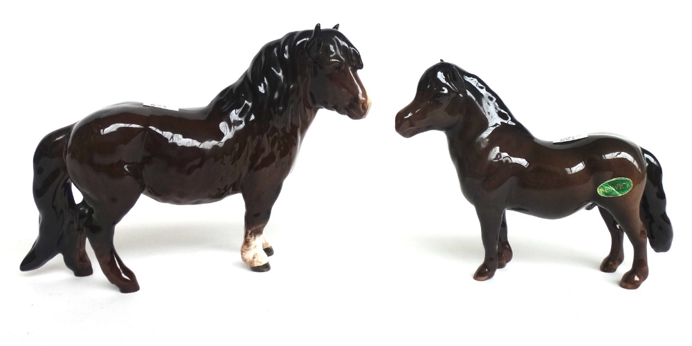 A Beswick Dartmoor pony No.1642, two Shetland ponies and one smaller Shetland pony, brown gloss, - Image 2 of 2