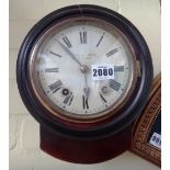 A small mahogany cased drop dial wall clock, late 19th/early 20th century, the white painted