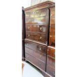 A George III mahogany chest on chest of two short and six long graduated drawers, divided by