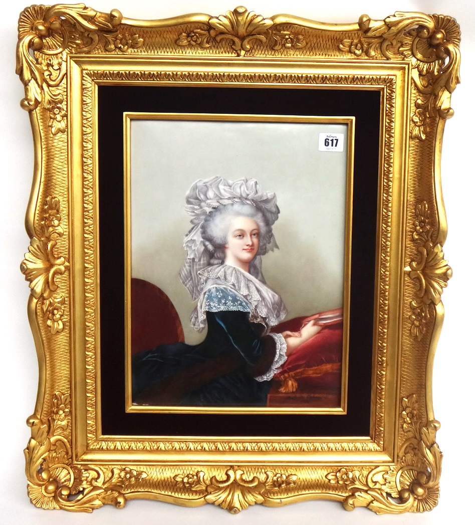 A French porcelain portrait plaque dated 1894, attributed to Limoges, painted with a portrait of a - Image 4 of 8