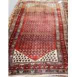 A Bidjar rug, Persian, the madder field with an allover herati design, ivory spandrels, three
