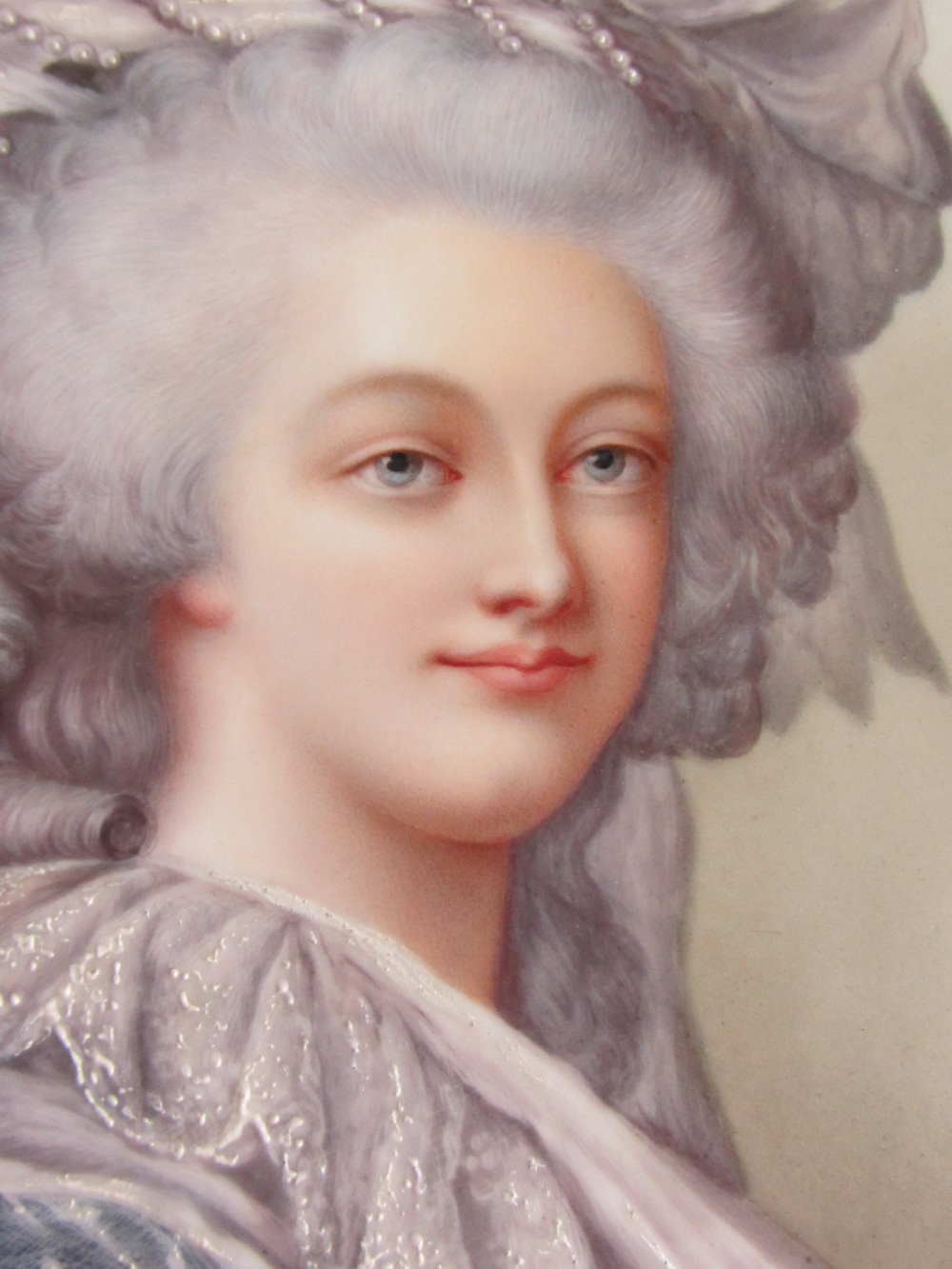 A French porcelain portrait plaque dated 1894, attributed to Limoges, painted with a portrait of a - Image 2 of 8