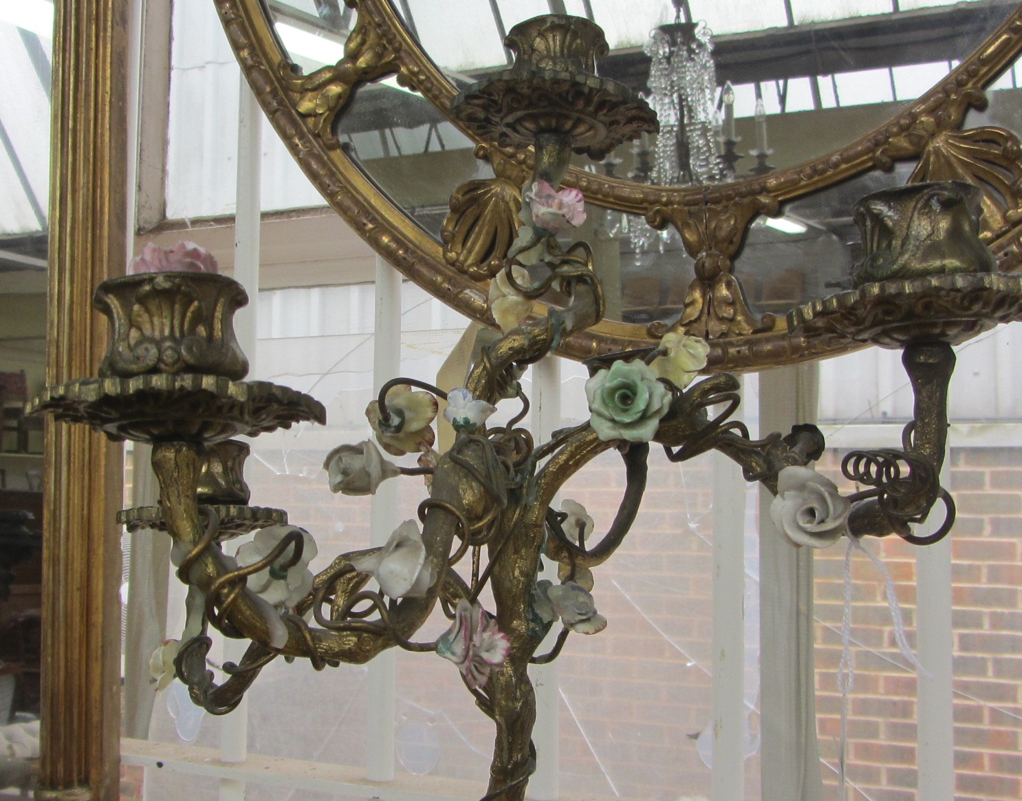 A gilt bronze five branch candelabra, early 20th century, the naturalistic tree base encrusted with - Image 3 of 6
