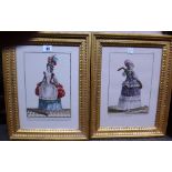 French School, a set of four modern facsimile prints with hand colouring of lady's fashion,