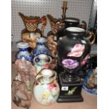 A quantity of ceramics, including a Staffordshire Pearlware figure group, pairs of vases, figures