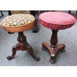 A William IV rosewood height adjustable piano stool, together with a similar Victorian walnut stool.