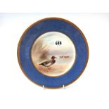 Three Royal Doulton cabinet plates circa 1925, hand painted with wild birds by H Allen,