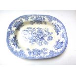 A large Ridgeways Indus pattern blue and white tree and well oval meat dish, 19th century,