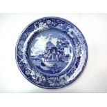 A group of Staffordshire blue and white printed earthenware, 19th century, comprising a meat plate,
