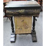 A 19th century black lacquer chinoiserie decorated rectangular sewing table,