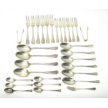 A silver rat-tail pattern part table service, comprising; four tablespoons, Sheffield 1904,