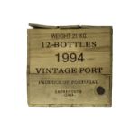 Twelve bottles of Warres 1994 vintage port, cased.