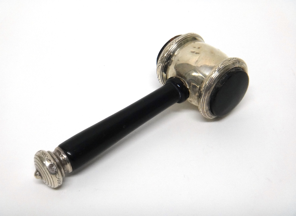 A silver mounted gavel, Birmingham 1969 by Turner and Simpson,