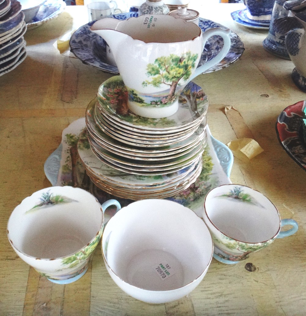 A Shelley part tea and coffee service decorated in the 'Woodland' pattern comprising; - Image 2 of 2