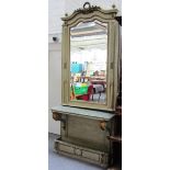 A late 19th century Continental gilt metal mounted grey painted bevelled glass hall mirror,