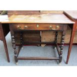 A 19th century Charles II style single drawer side table on bobbin turned supports, 91cm wide.