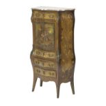 A 19th century Continental gilt metal mounted marble topped marquetry inlaid rosewood escritoire,