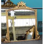 A 19th century gilt framed overmantel mirror with leaf and floral moulded decoration,