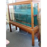 A late 19th century glazed display case with pair of end doors on block supports,