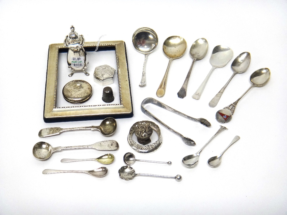 Silver and silver mounted wares, comprising; a pepperette, a hexagonal pill box,